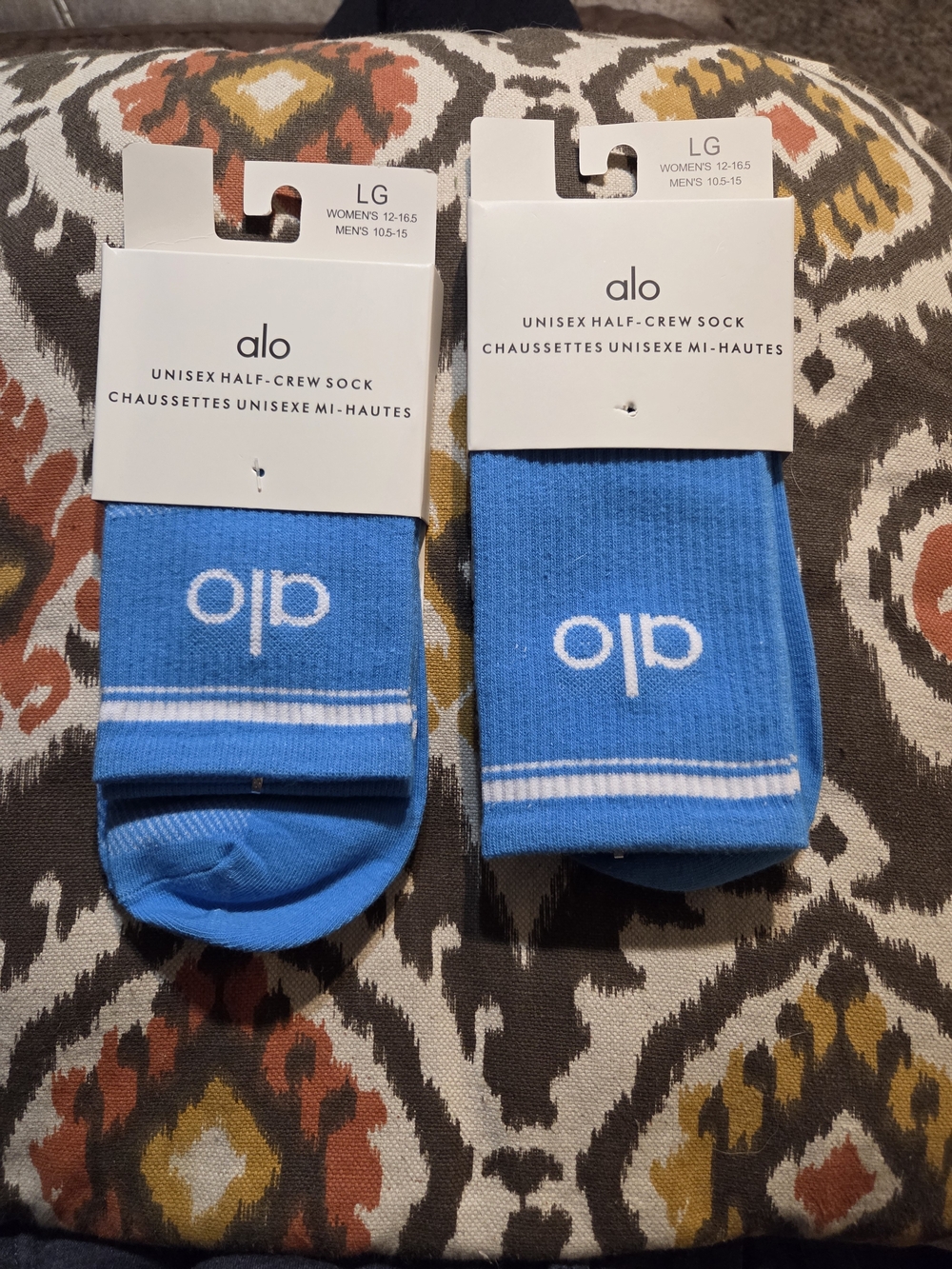 ALO Yoga Unisex Half-Crew Socks in Bright Blue with White Stripes